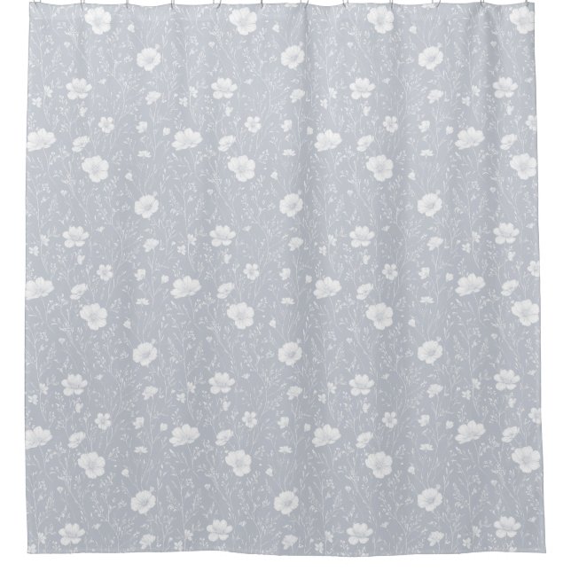 Rideaux De Douche Muted Gray And White Wildflower Pattern (Devant)