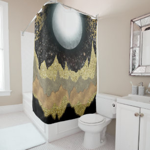 Rideaux De Douche Mystical Moon Gold Mountains Paysage moderne Glam