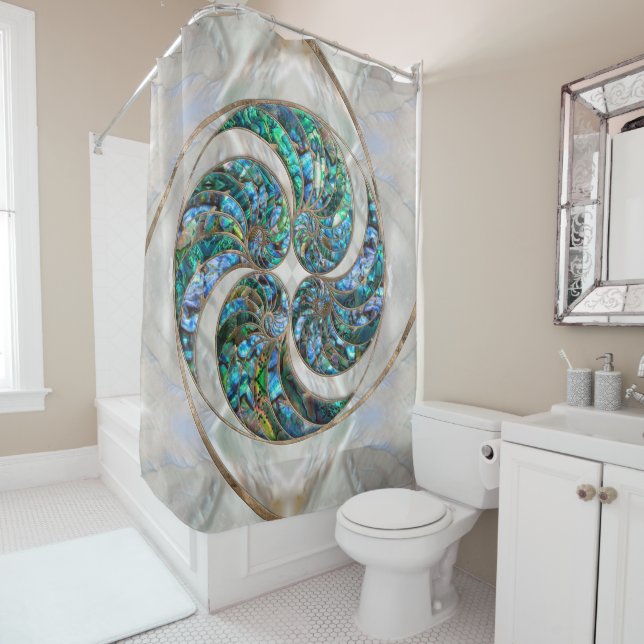 Rideaux De Douche Nautilus Shell - Abalone et Pearl (En situation)