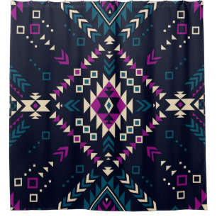 Rideaux De Douche Navajo tribal foncé, géométrique vintage.