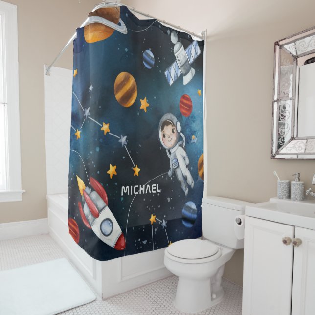 Rideaux De Douche Navette d'astronaute spatiale personnalisée (En situation)