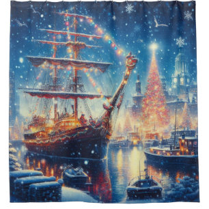Rideaux De Douche Navire à quai Noël/hiver