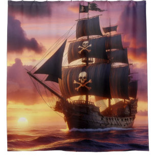 Rideaux De Douche Navire pirate au lever/coucher du soleil
