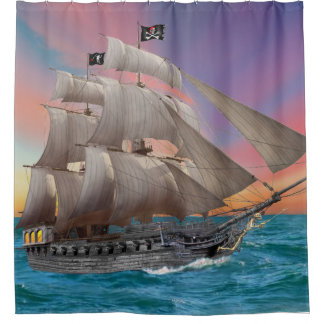 RIDEAUX DE DOUCHE NAVIRE PIRATE DE NOIR-BEARD