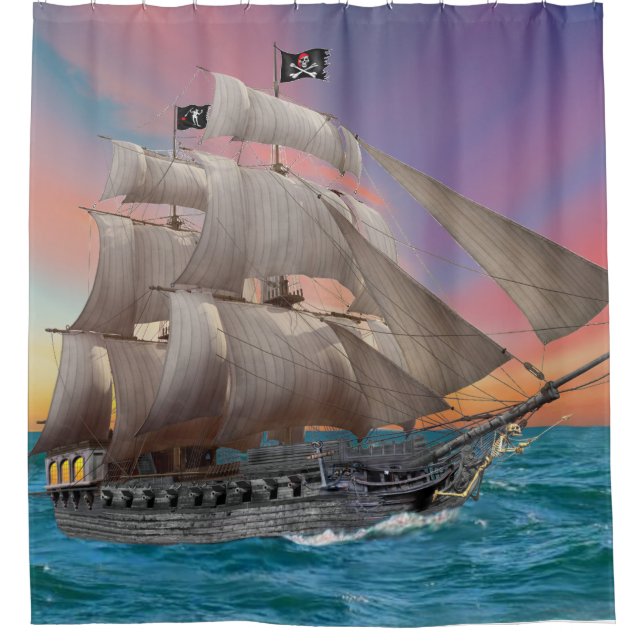 RIDEAUX DE DOUCHE NAVIRE PIRATE DE NOIR-BEARD (Devant)