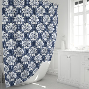 Rideaux De Douche Navy & Coquillage Blanc