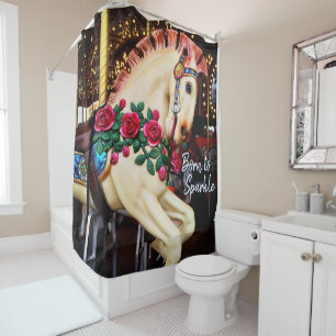 Rideaux De Douche Né à Sparkle Script Carousel Horse Photographie