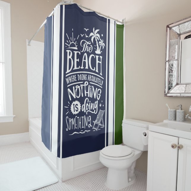 Rideaux De Douche Ne rien faire à Beach marine marine blanche mousse (En situation)