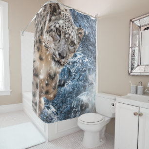 RIDEAUX DE DOUCHE NEIGE LEOPARD NUAGE MARCHER
