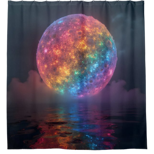 Rideaux De Douche Neon arc-en-ciel globe la nuit (Devant)