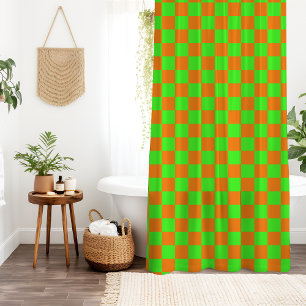 Rideaux De Douche Neon Green Orange À damiers Checkerboard Vintage
