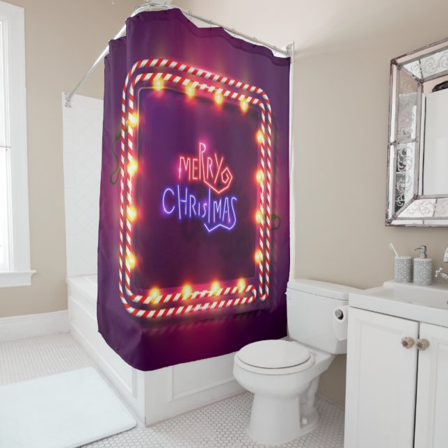 Rideaux De Douche Neon Joyeux Sucre de canne de Noël (En situation)