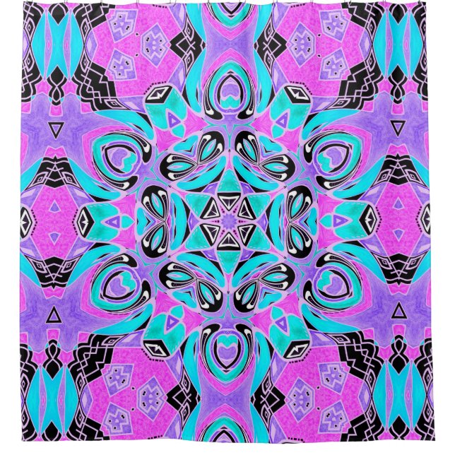 Rideaux De Douche Neon kaleidoscope, mandala (Devant)