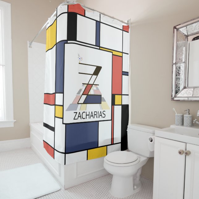 Rideaux De Douche Neoplasticisme Extraordinaire Art Monogramme. Lett (En situation)