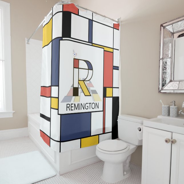 Rideaux De Douche Neoplasticisme Extraordinaire Art Monogramme. Lett (En situation)