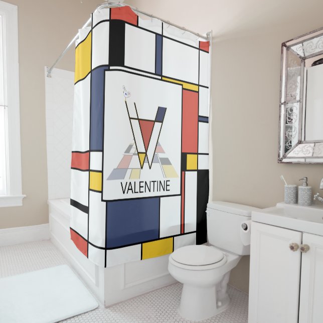 Rideaux De Douche Neoplasticisme Extraordinaire Art Monogramme. Lett (En situation)
