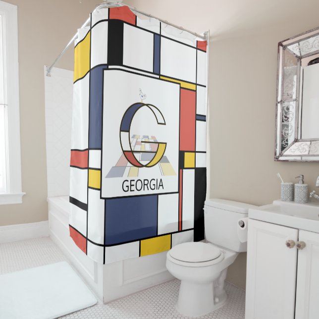 Rideaux De Douche Neoplasticisme Extraordinaire Art Monogramme. Lett (En situation)