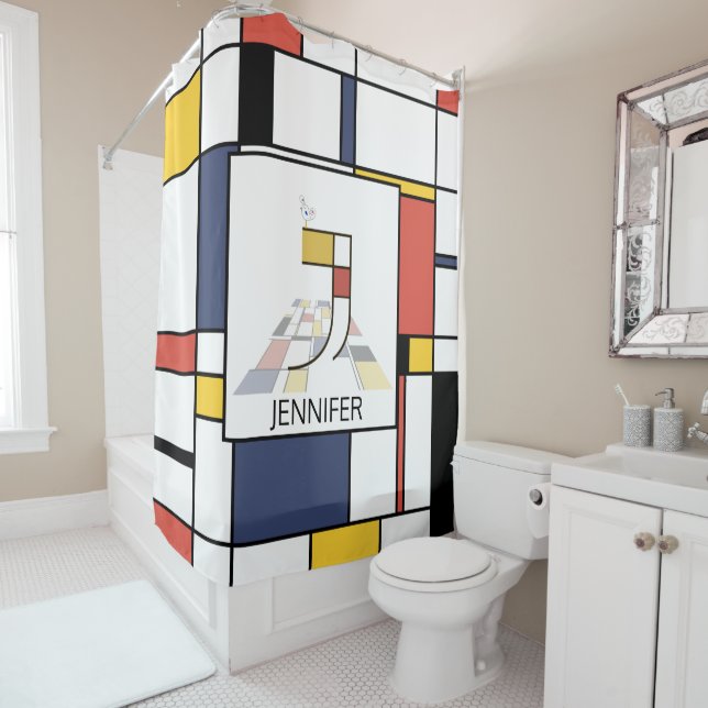 Rideaux De Douche Neoplasticisme Extraordinaire Art Monogramme. Lett (En situation)