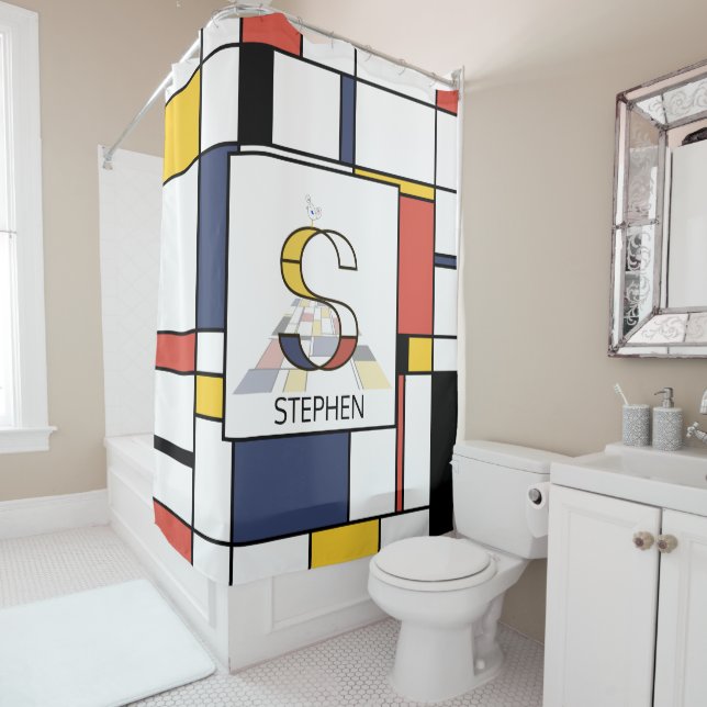 Rideaux De Douche Neoplasticisme Extraordinaire Art Monogramme. Lett (En situation)