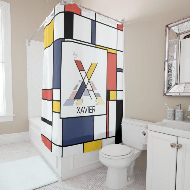 Rideaux De Douche Neoplasticisme Extraordinaire Art Monogramme. Lett (En situation)