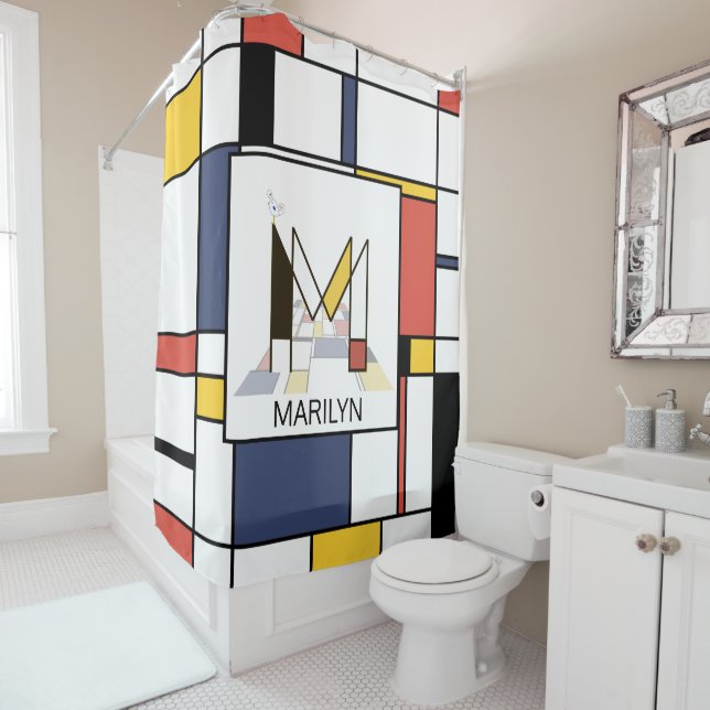 Rideaux De Douche Neoplasticisme Extraordinaire Art Monogramme. Lett (En situation)