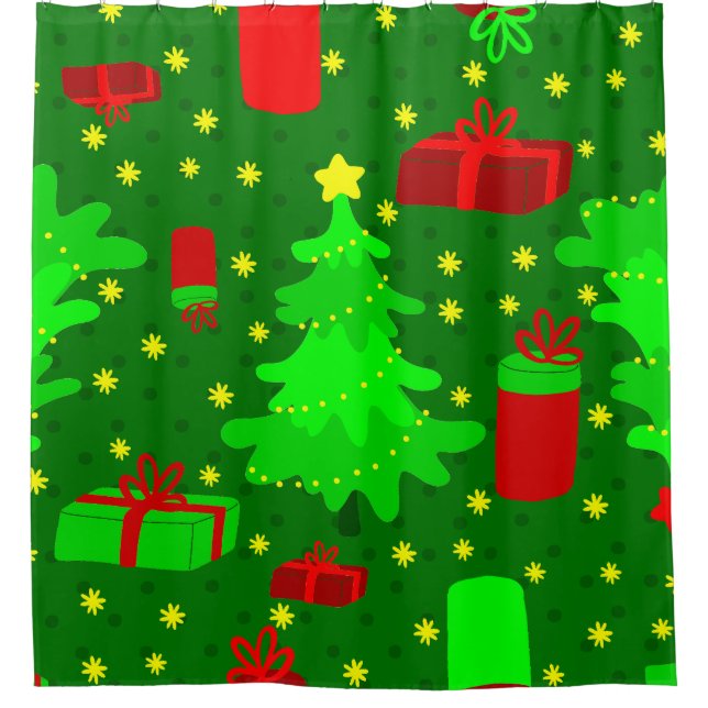 Rideaux De Douche noël arbre étoiles cadeau cadeaux (Devant)