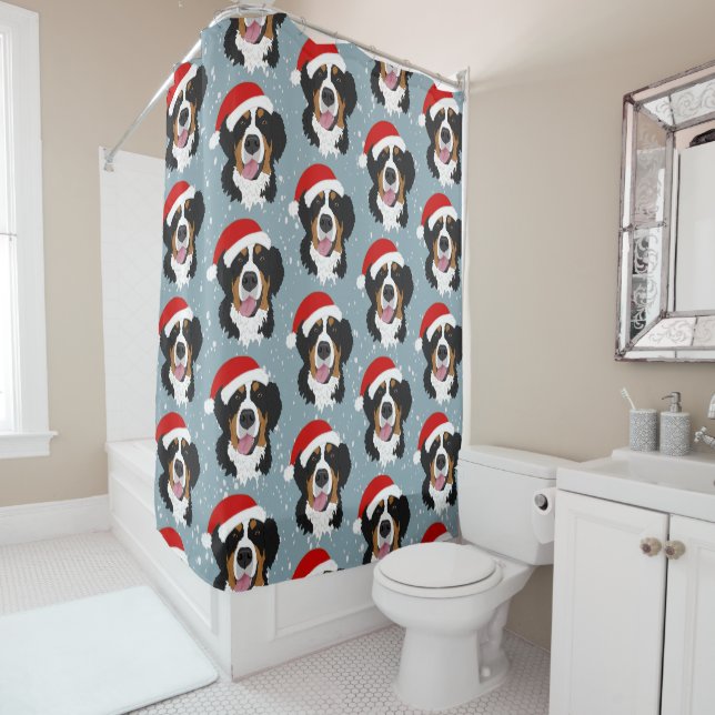 Rideaux De Douche Noël Bernese Mountain Dog  (En situation)