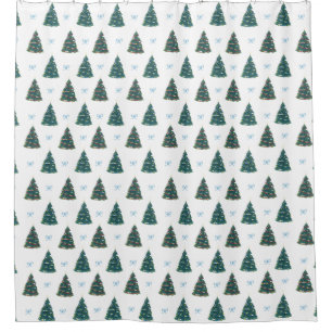 Rideaux De Douche Noël bleu Arbre hiver Coquette Noël