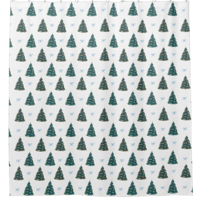 Rideaux De Douche Noël bleu Arbre hiver Coquette Noël (Devant)