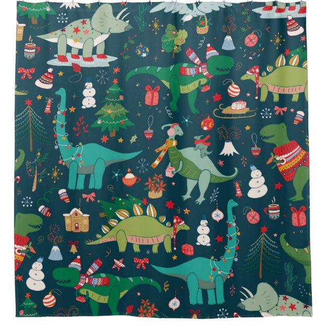 Rideaux De Douche Noël de Dinosaur : Bonne année (Devant)