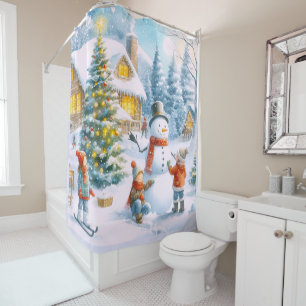 Rideaux De Douche Noël de Snowman des années 1950