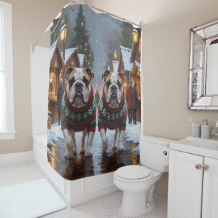 Rideaux De Douche Noël des Bulldogs sous la neige