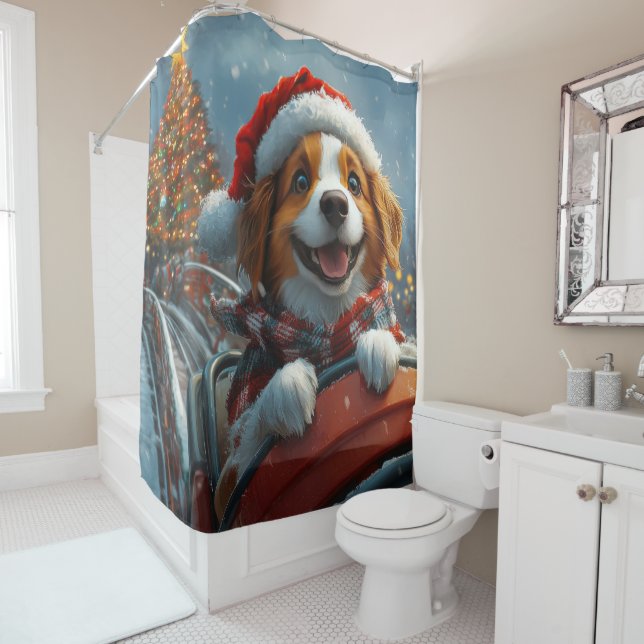 Rideaux De Douche Noël du chien espagnol breton (En situation)