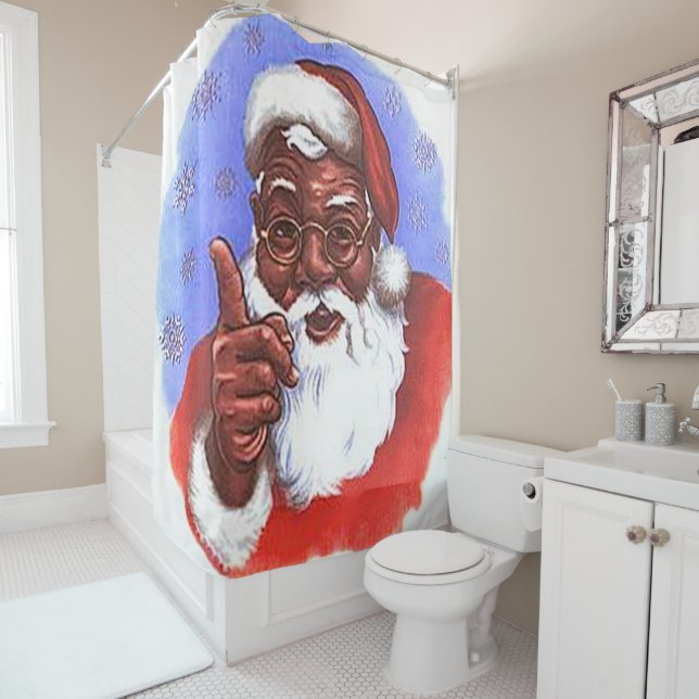 Rideaux De Douche Noël du Père Noël noir afro-américain (En situation)