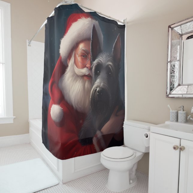 Rideaux De Douche Noël festif écossais du Terrier Santa Claus (En situation)