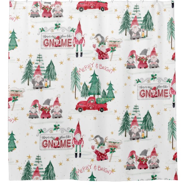 Rideaux De Douche Noël Gnome Joyeux arbre brillant Camion rouge (Devant)