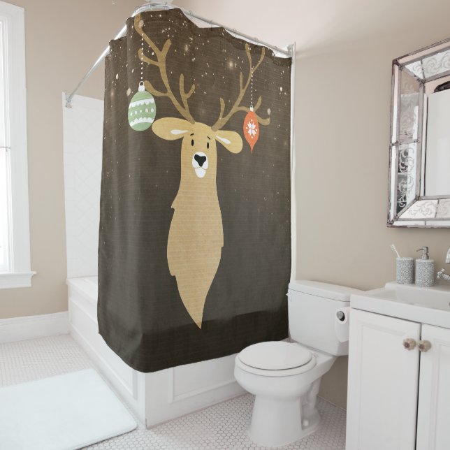 Rideaux De Douche Noël Moderne Rustique hiver Deer Holiday Chic (En situation)
