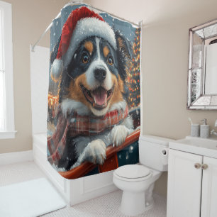 Rideaux De Douche Noël Montagnes Russes Chien Berger Australien