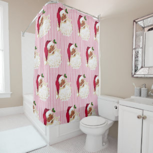 Rideaux De Douche Noël Noir Santa Claus Cranberry Stripe
