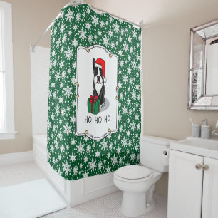 Rideaux De Douche Noël Père Noël Boston Terrier (noir) mignonne