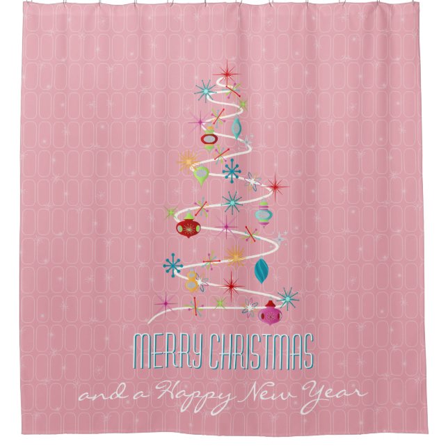 Rideaux De Douche Noël rétro Arbre rose (Devant)