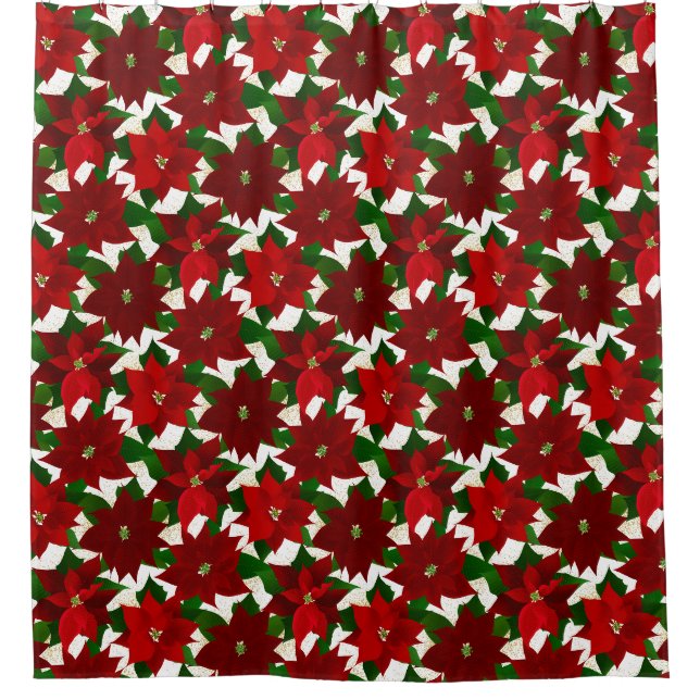Rideaux De Douche Noël Rouge Poinsettia (Devant)