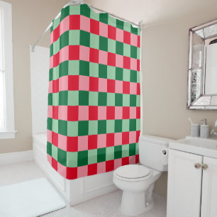 Rideaux De Douche Noël rouge rouge vert rose Tartan Plaid