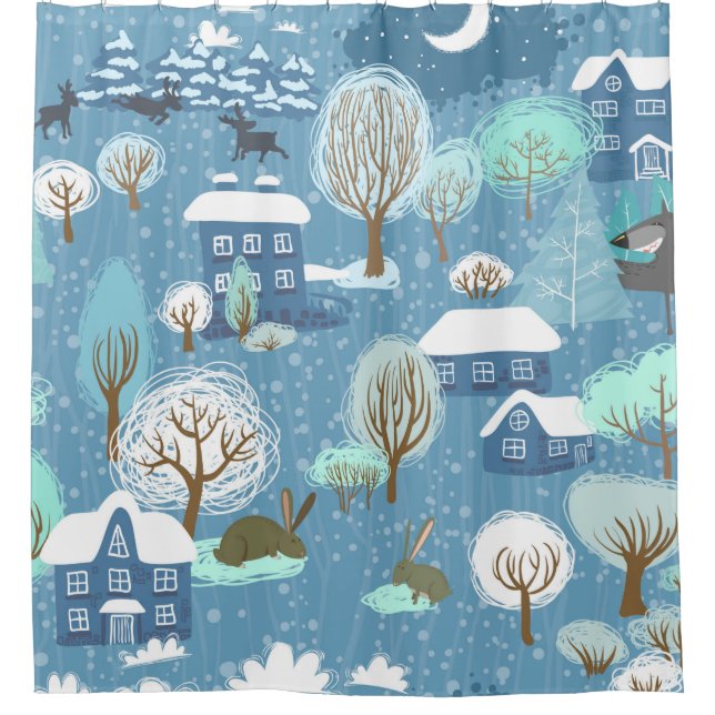 Rideaux De Douche Noël rustique de pays bleu-clair et blanc (Devant)