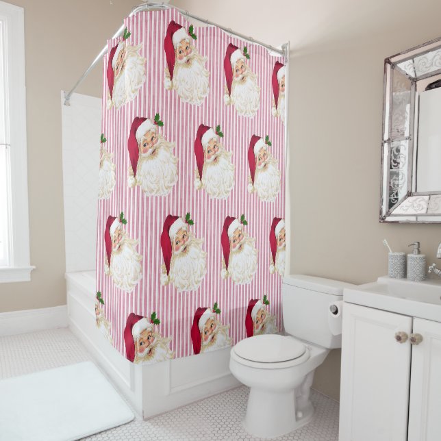 Rideaux De Douche Noël Santa Claus Cranberry Stripe (En situation)