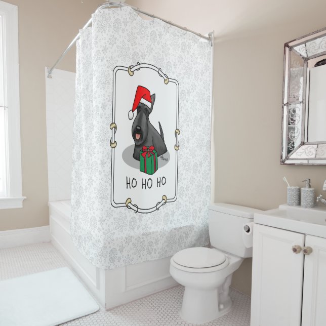 Rideaux De Douche Noël Santa Hat Scottish Terrier (noir) mignonne (En situation)