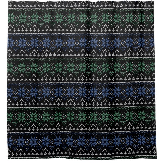 Rideaux De Douche Noël, Scandinave, motif tricoté (Devant)