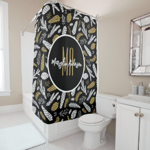 RIDEAUX DE DOUCHE NOËL VACANCES FLORALES MONOGRAMME PERSONNALISÉ