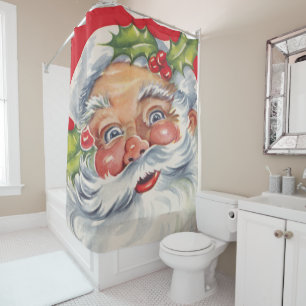 Rideaux De Douche Noël Vintage, Jolly Père Noël avec son Casquette