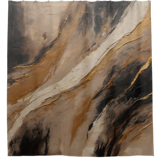 Rideaux De Douche Noir Abstrait Beige Or (Devant)